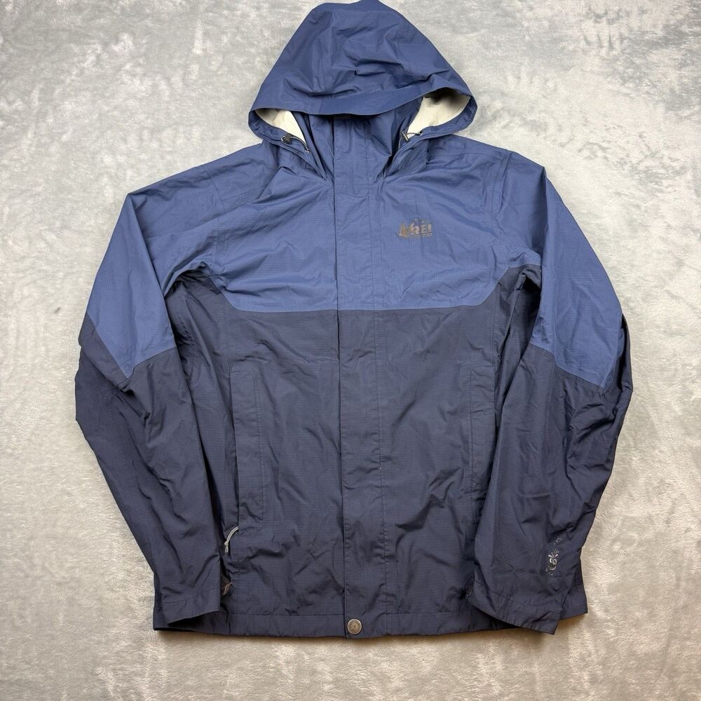 REI Co-op eVent Waterproof Hooded Rain Jacket Blue Small Hiking Shell
